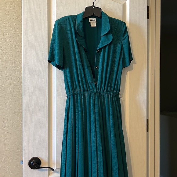 Vintage Leslie Faye Dress Hunter green with print Size 8 - Picture 4 of 5